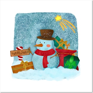 Christmas snowman illustration Posters and Art